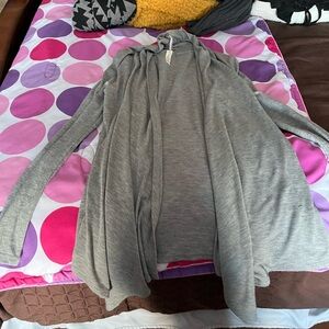 Gray Open Front Cardigan